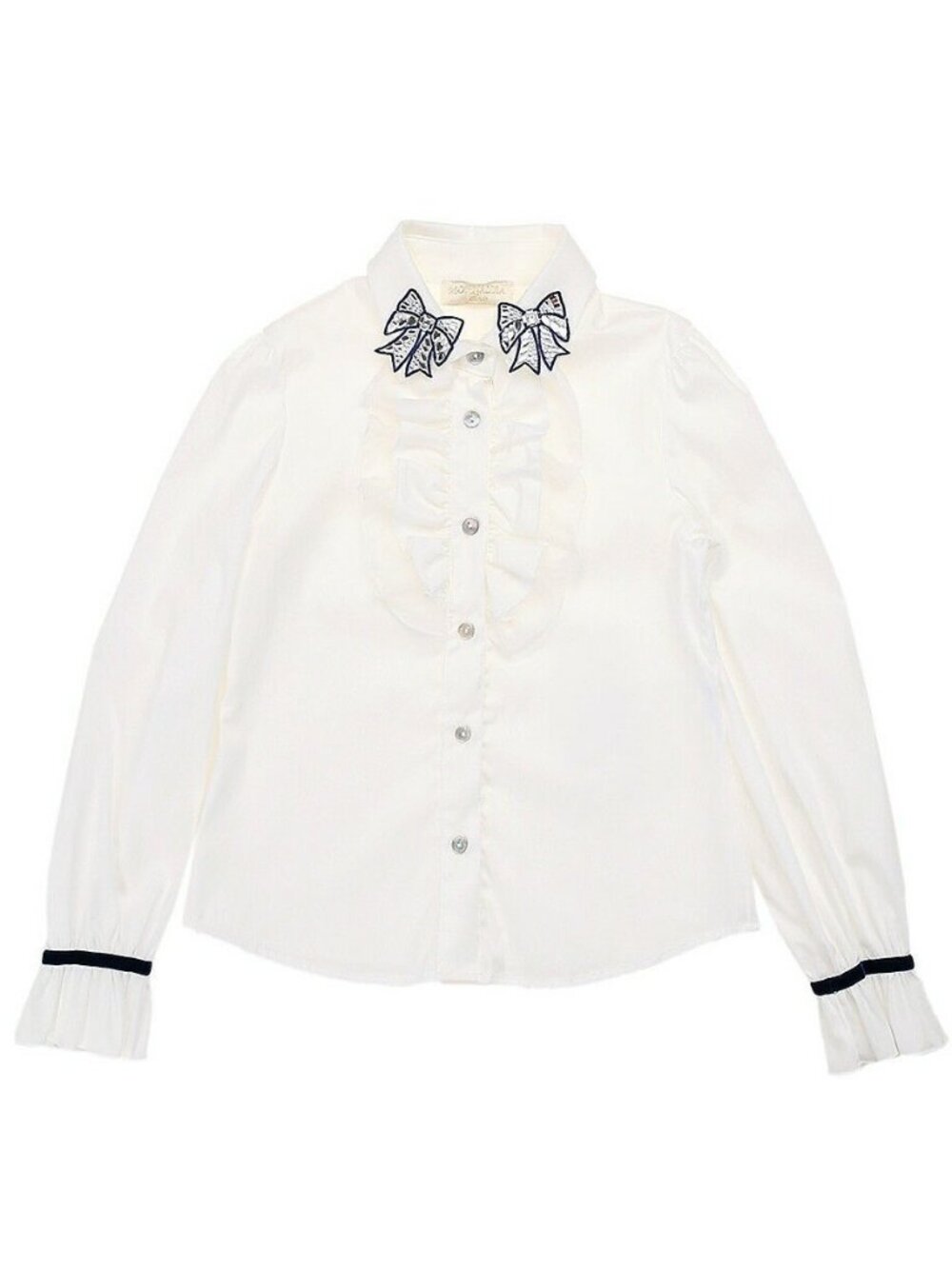 Monnalisa Girls dressy blouse Blue ribbon Rhinestone poplin sz 6 boutique